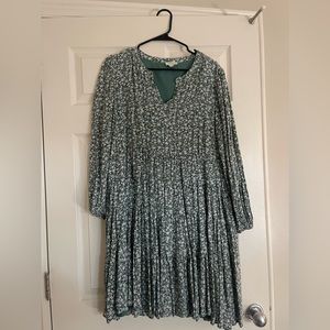 green and white flower knee length dress